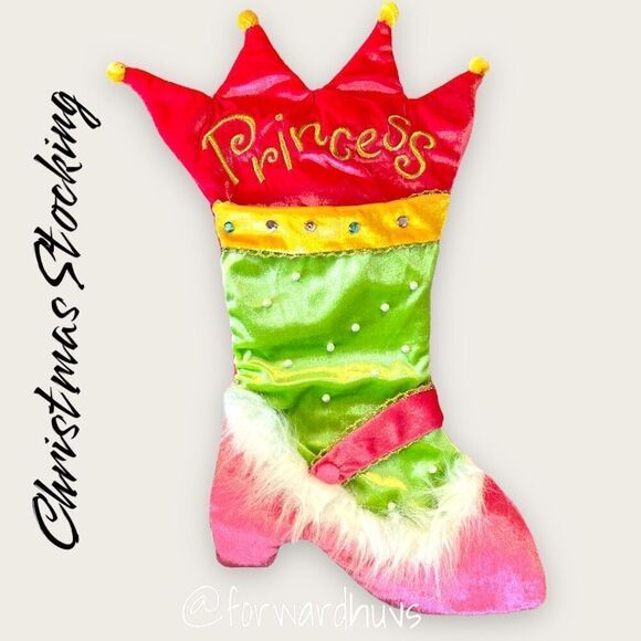 Dan Dee "Princess" Pearl Embellished Pink Shiny Velour Christmas Stocking 19" - Picture 3 of 8